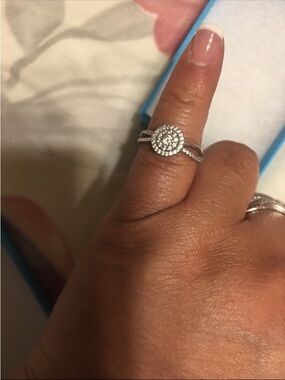 Silver-Tone Round Halo Diamond Accent Women's Ring - Silver